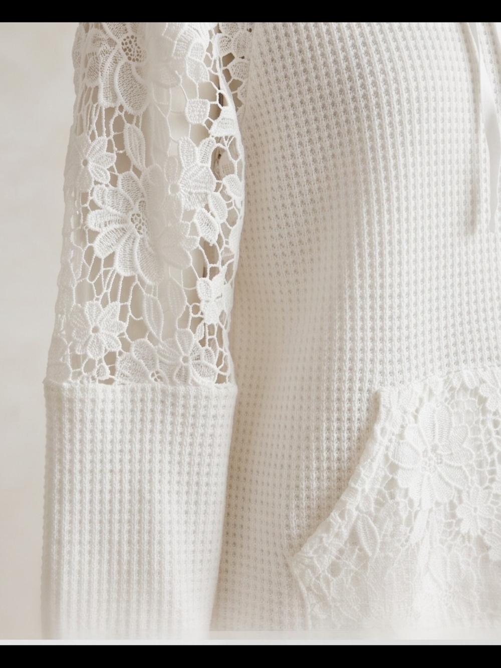 Lace-Panel Waffle Hoodie